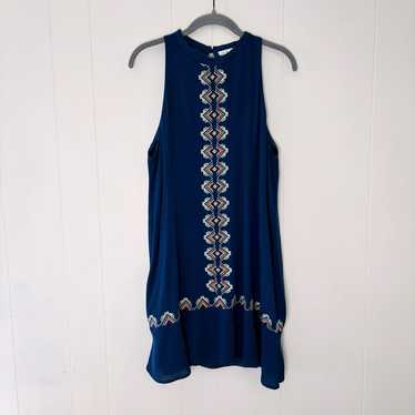 THML Blue Embroidered Sleeveless Shirt Dress L