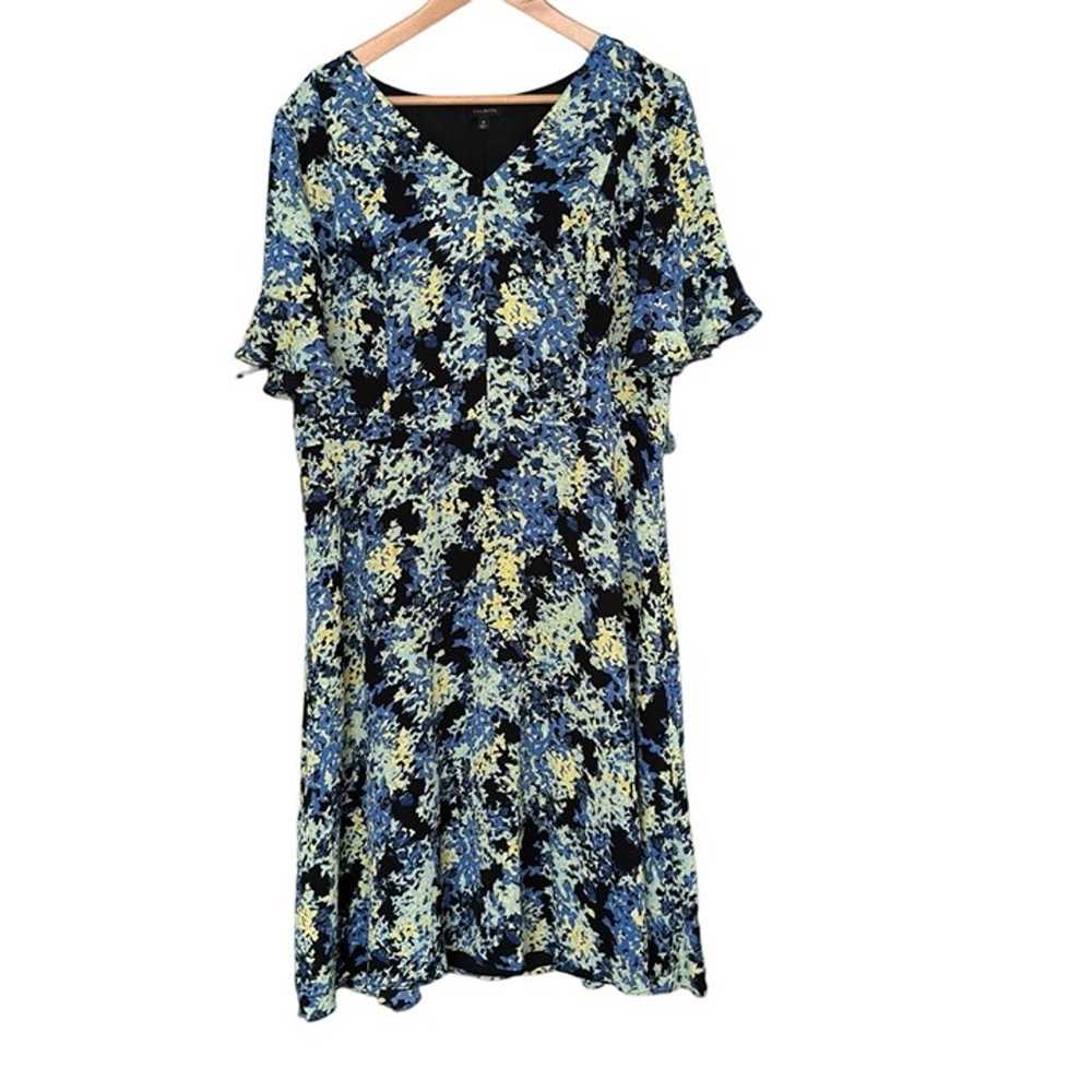 Talbots Black Blue Yellow Floral V Neck Flutter S… - image 1