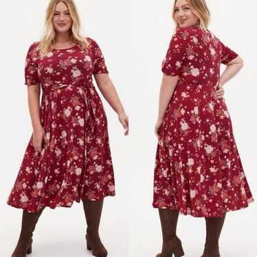 Torrid | Burgundy Red Floral Studio Knit Self Tie 