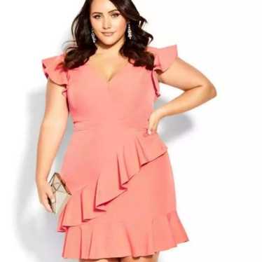 City chic short dress with melon-colored ruffles … - image 1