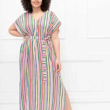 ELOQUII Elements Rainbow Striped Belted Maxi Dress