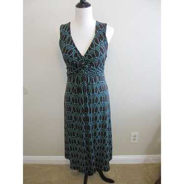 ZENOBIA BLUE AND BROWN SLEEVELESS2X DRESS WITH TIE