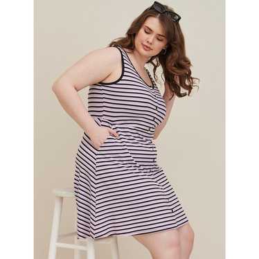 Torrid Pink Striped Mini Jersey Button-Front Sleev