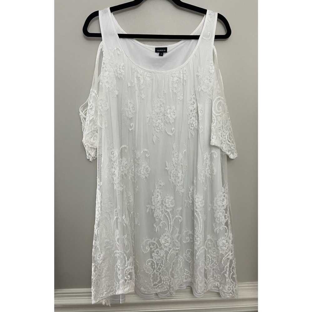 Torrid White Lace Cold Shoulder Trapeze Mini Dres… - image 2