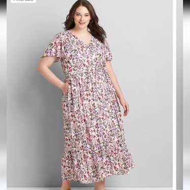 Lane Bryant Evelyn Floral Button Up Flutter Sleeve