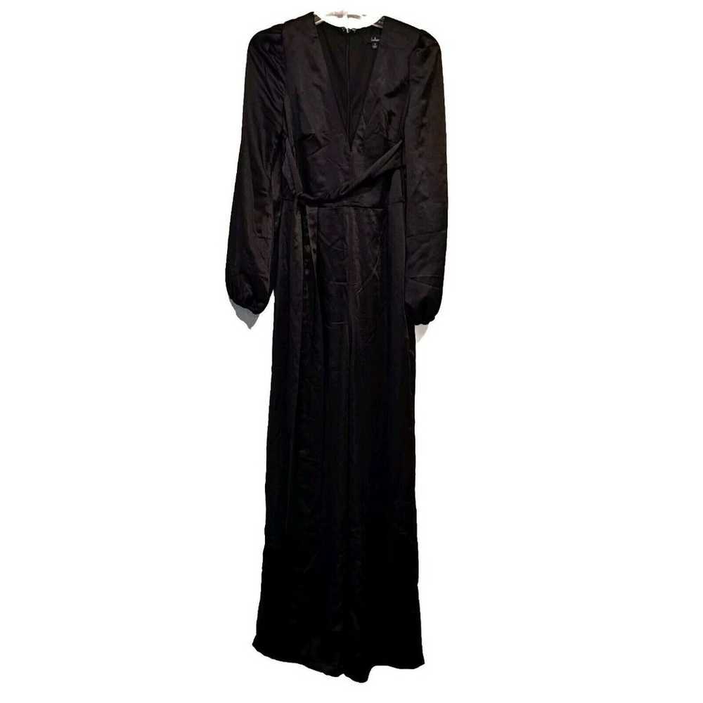 Lulus Certainly Chic Black Satin Long Sleeve Wide… - image 1