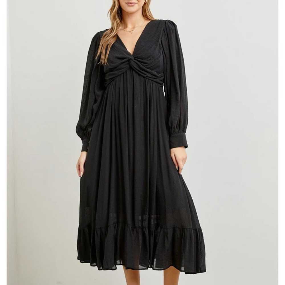 Black Maxi Long Sleeve Twisted Front Dress Weddin… - image 1