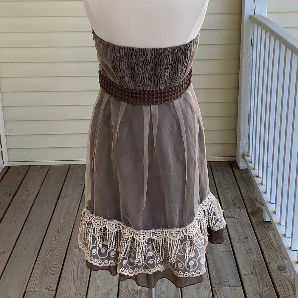 Ryu Anthroplogie Sleeveless Dress Brown With Came… - image 3