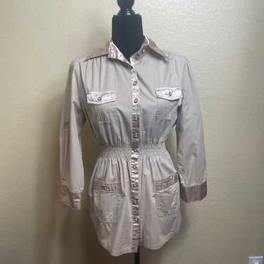 Button down shirt/dress with slimming elastic wai… - image 1