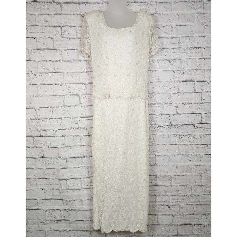 Vintage Stenay Dress Size 14 Ivory Beaded Maxi Le… - image 1