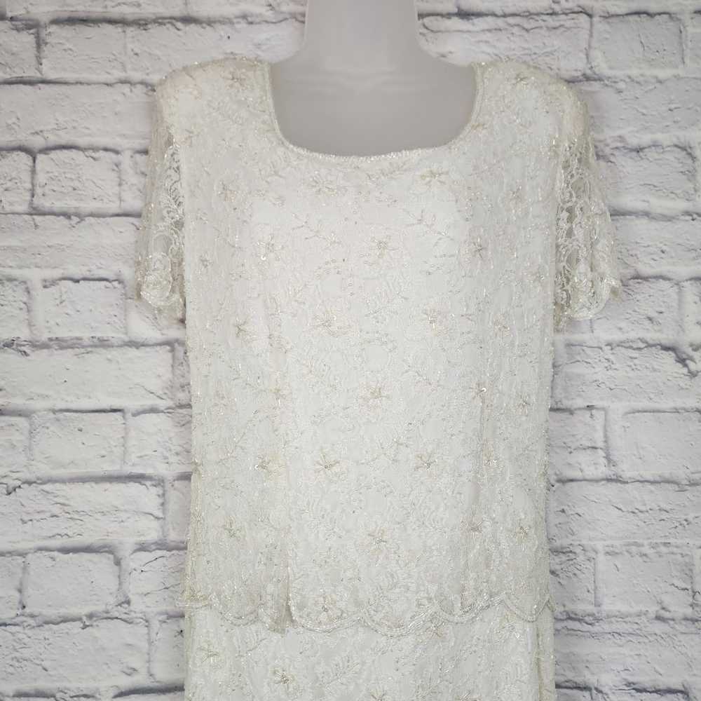 Vintage Stenay Dress Size 14 Ivory Beaded Maxi Le… - image 3