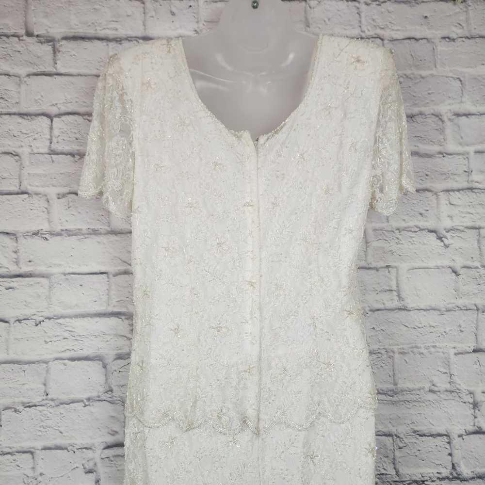 Vintage Stenay Dress Size 14 Ivory Beaded Maxi Le… - image 4