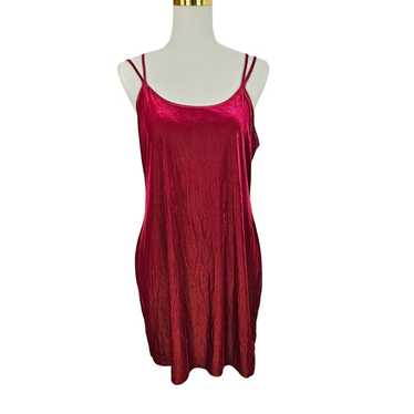 90s Red Velvet Dress Mini Short Sleeveless Gold S… - image 1