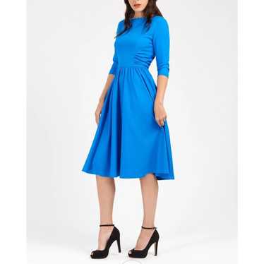 Zoe Vine London Blue Vivian Ruched Modest Midi Dr… - image 1