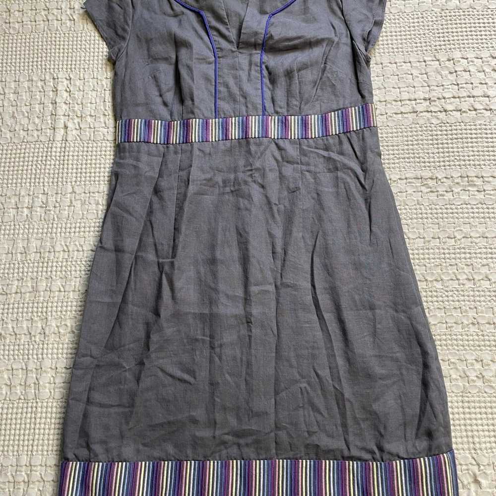 Boden Linen Dress 12 Reg Cap Sleeve Split Neck Gr… - image 2