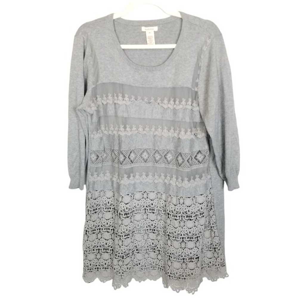 Sundance Womens XL Gray Lace Crochet Overlay Knit… - image 2