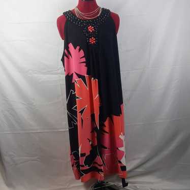 Sandra Darber Black Pink Coral White print and be… - image 1