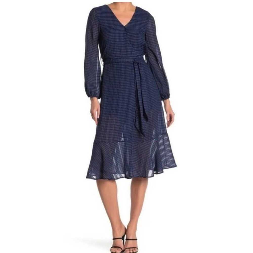 NSR Navy Blue Faux wrap dress with ruffled hem in… - image 1