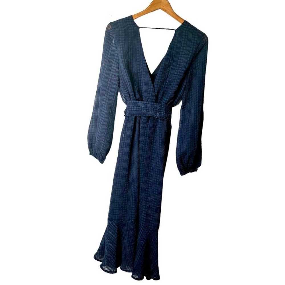 NSR Navy Blue Faux wrap dress with ruffled hem in… - image 3