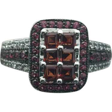 Sterling Silver Garnet and White Topaz Ring