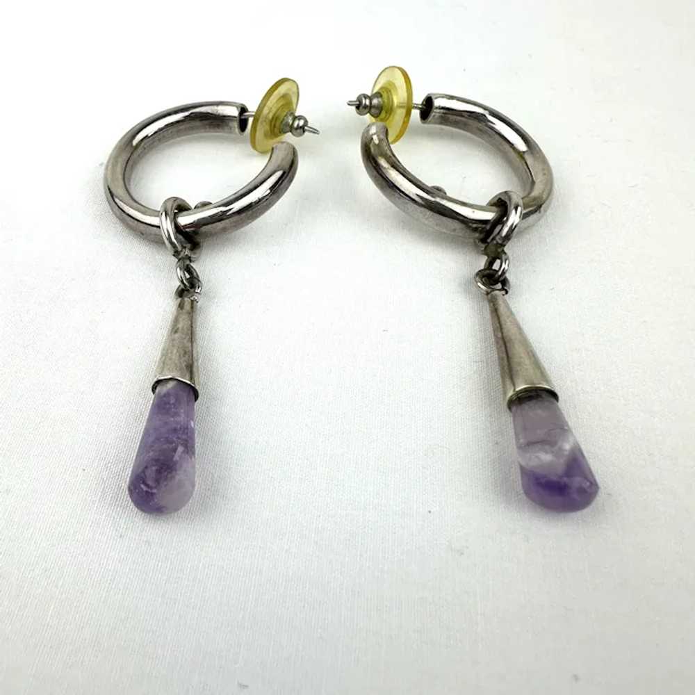 Vintage Sterling Silver Amethyst Briolette Hoop E… - image 2