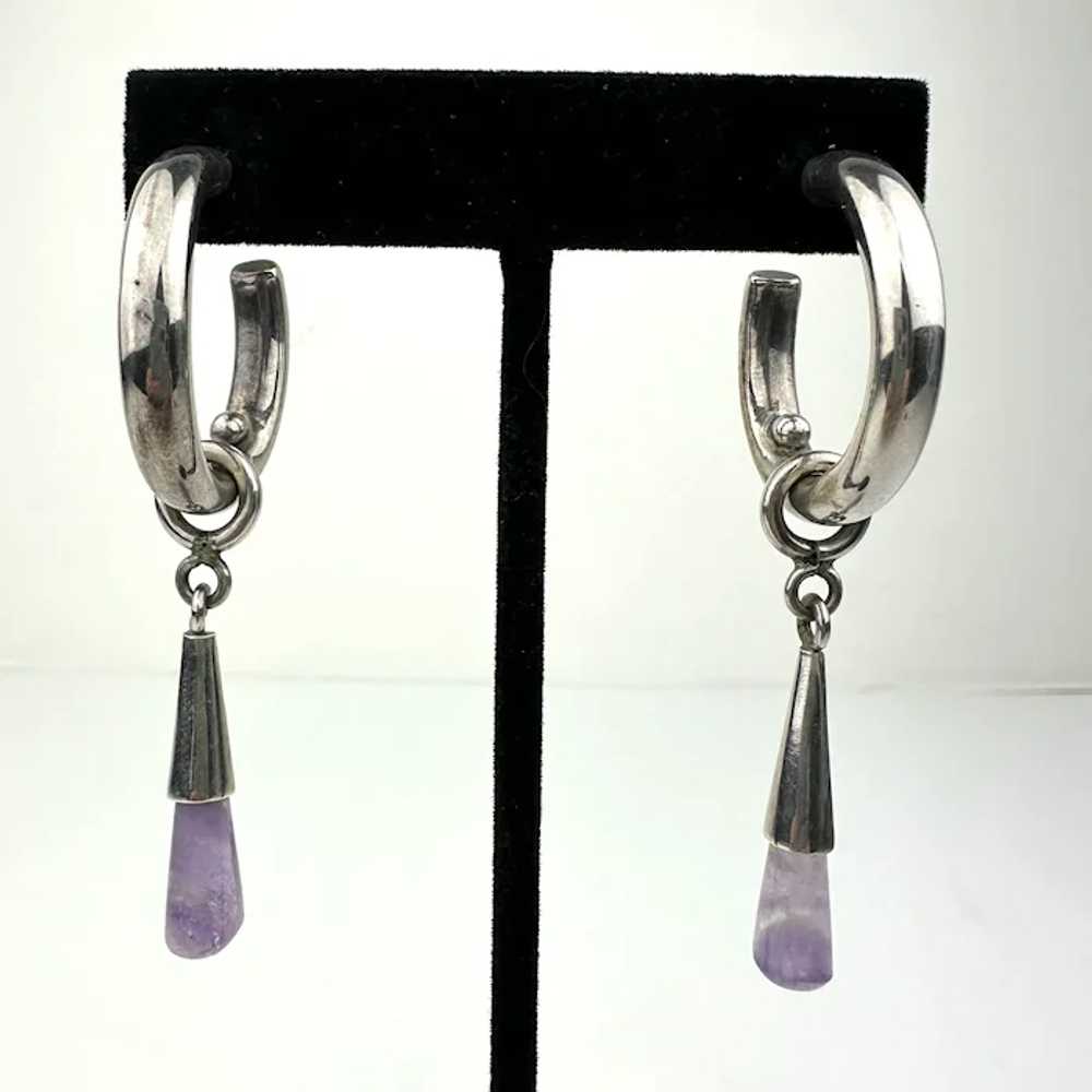 Vintage Sterling Silver Amethyst Briolette Hoop E… - image 6