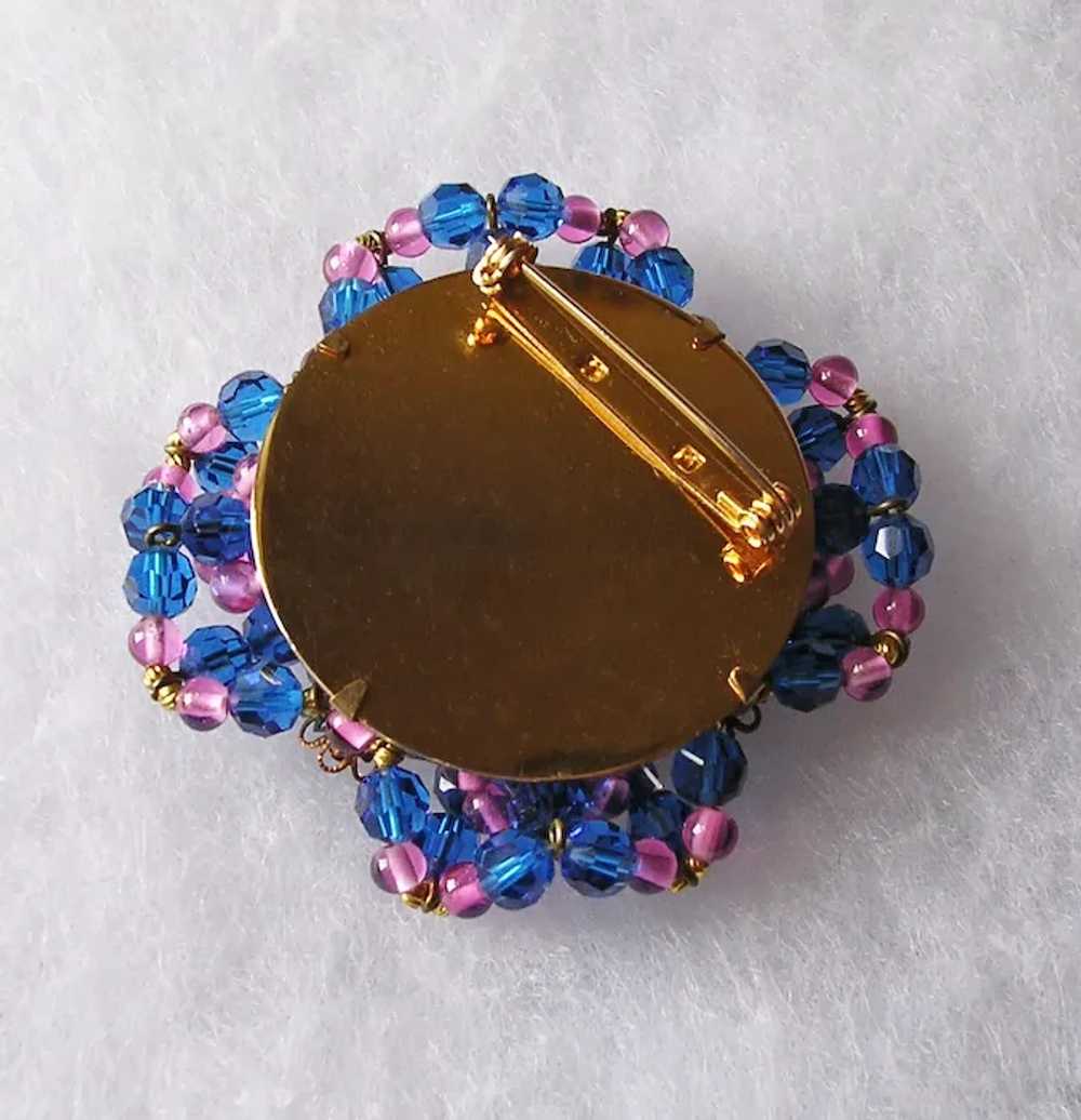 Fabulous Large Turquoise Blue & Pink Beaded Brooch - image 4