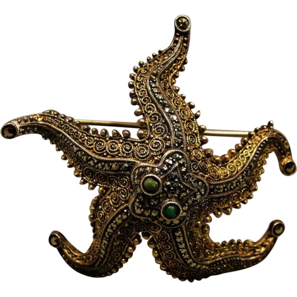 Theodor Fahrner Marcasite Starfish Pin Sterling G… - image 1