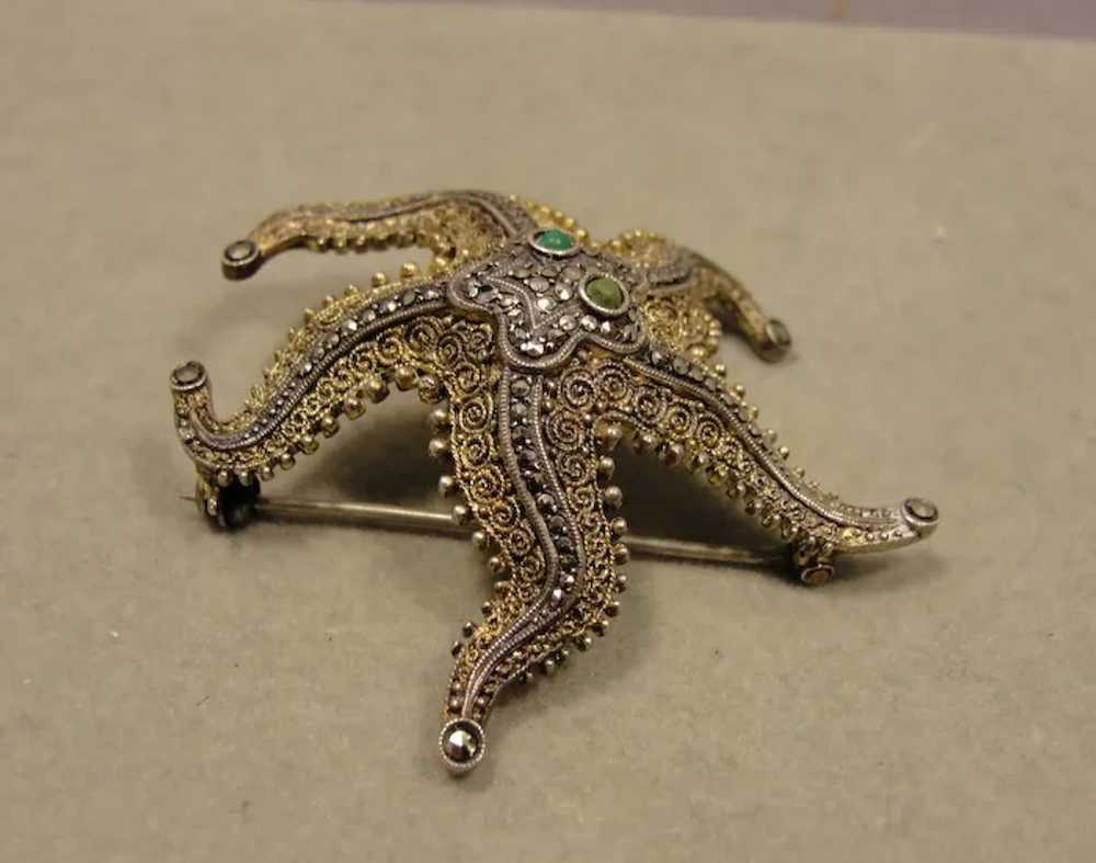 Theodor Fahrner Marcasite Starfish Pin Sterling G… - image 2