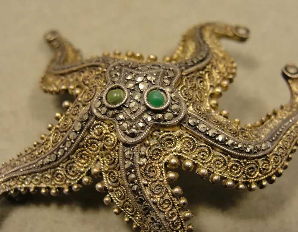 Theodor Fahrner Marcasite Starfish Pin Sterling G… - image 3