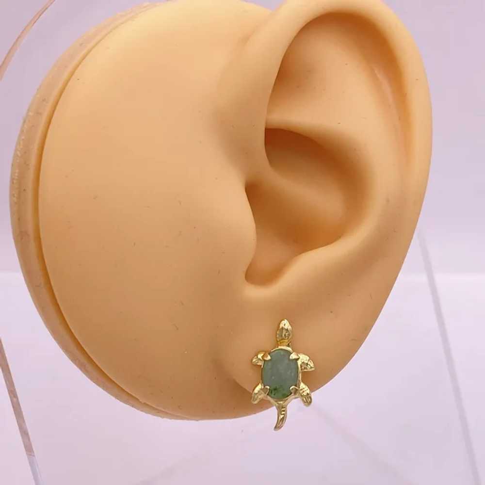 Vintage TURTLE Earrings 14K Gold and Jade, Stud - image 2