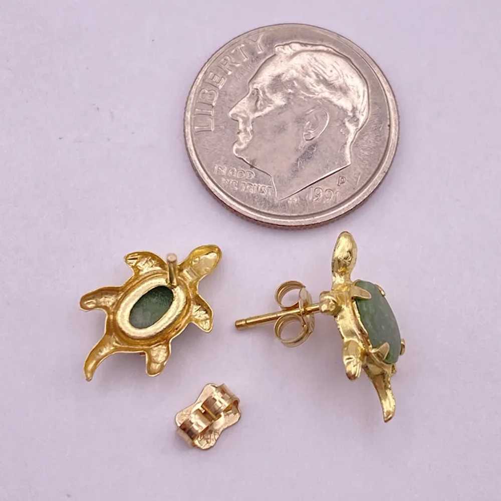 Vintage TURTLE Earrings 14K Gold and Jade, Stud - image 4