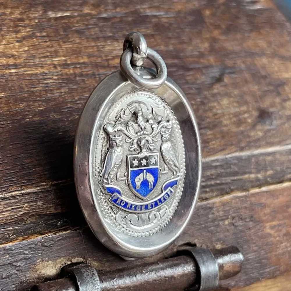 Vintage Silver Fob Pendant Leeds Coat of Arms "Fo… - image 3