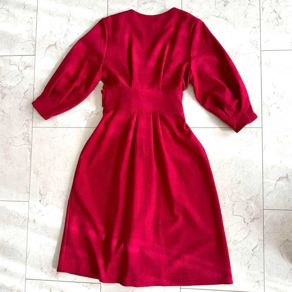 Red long-sleeved double-breasted knee-length dres… - image 2