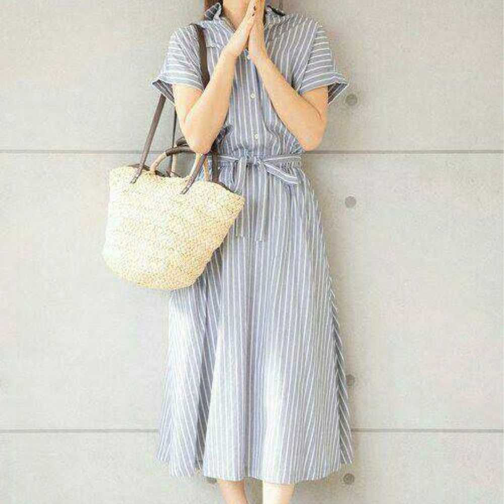 Preferred French sleeve striped shirt dress long … - image 2