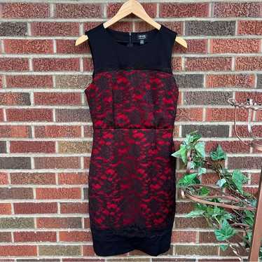 Nicole Miller Black and Red Floral Lace Sleeveless