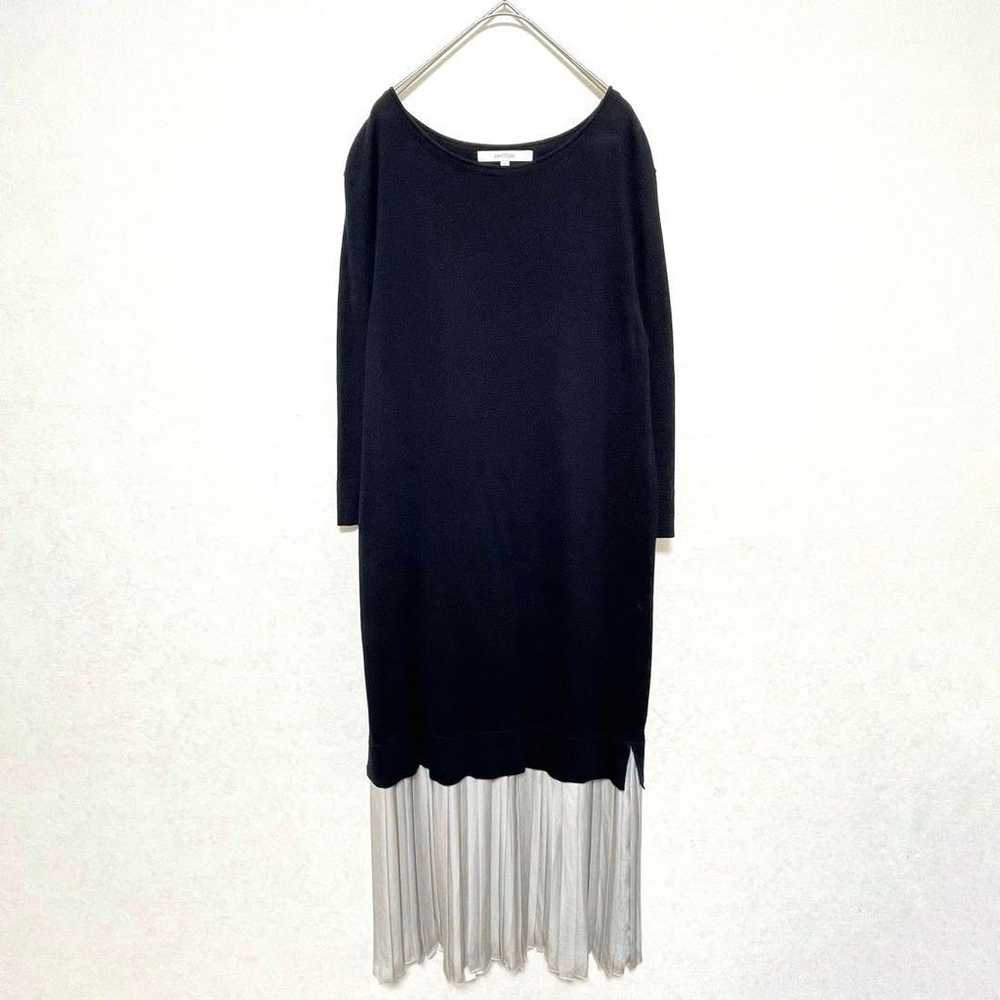 Untitled knit docking one-piece pleats long navy … - image 2