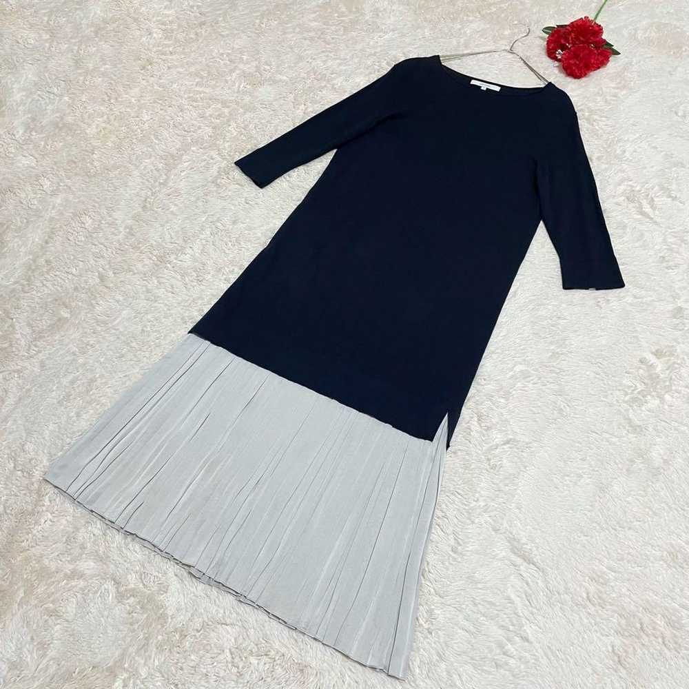 Untitled knit docking one-piece pleats long navy … - image 3