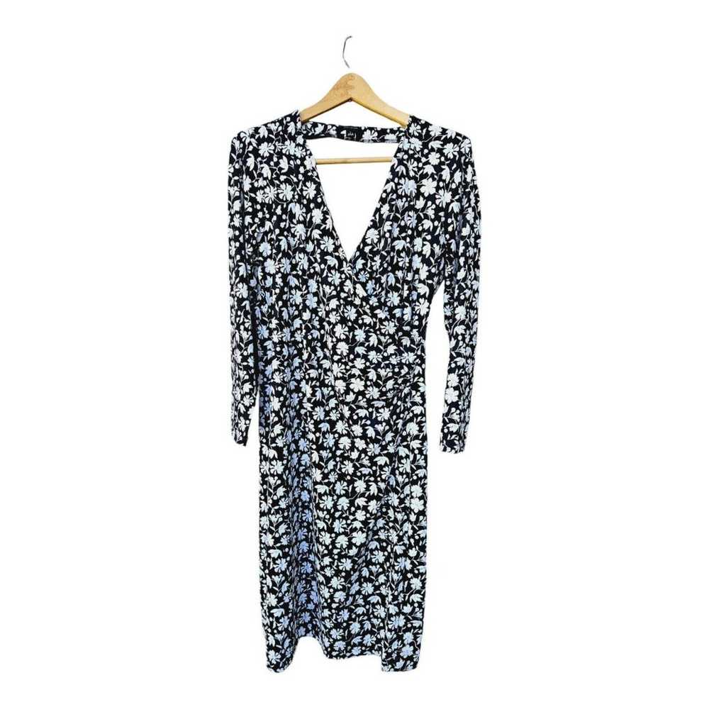 Ann Taylor Loft Black Floral Midi Dress Long Slee… - image 1