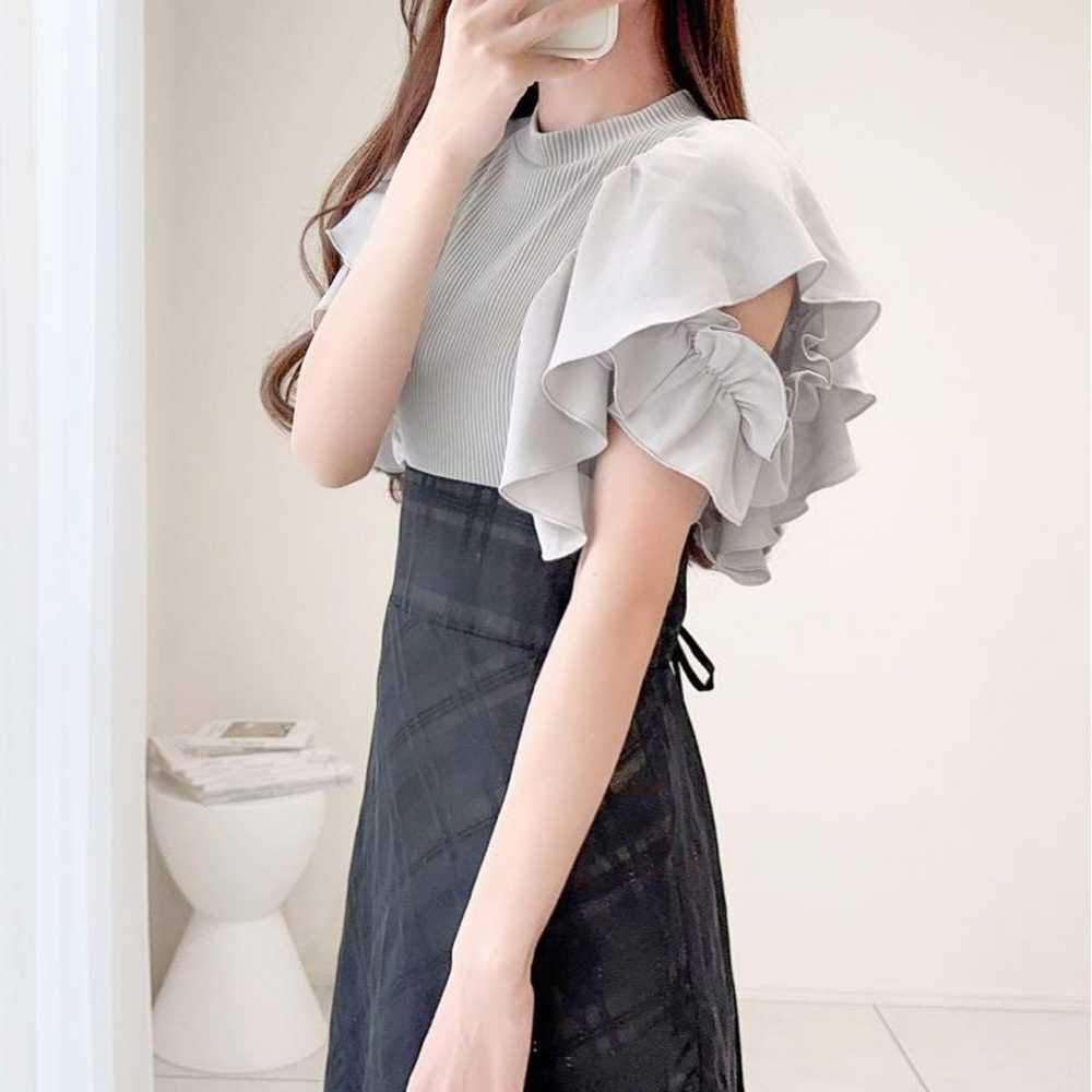 【mily bilet】Double frill sleeve check lace dockin… - image 1