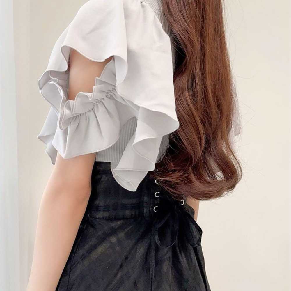 【mily bilet】Double frill sleeve check lace dockin… - image 3