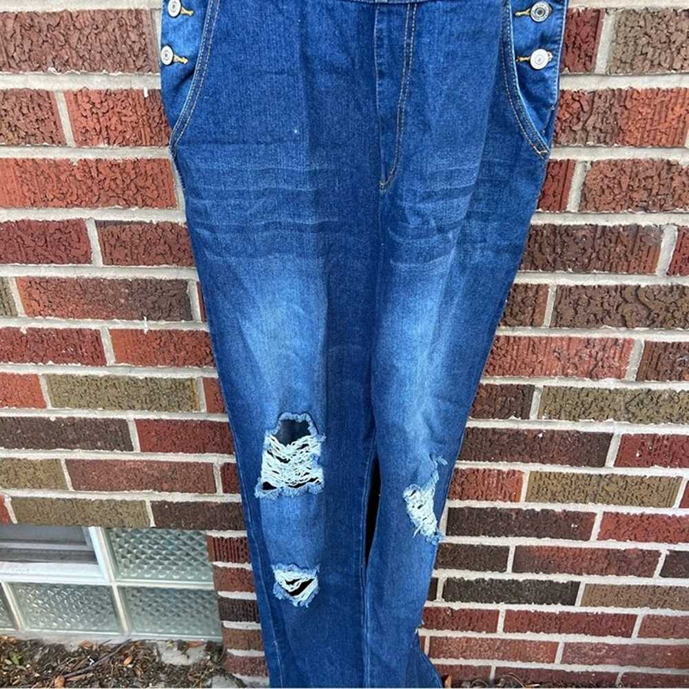 Miss Look Navy Blue Distressed Washed Overall Den… - image 2