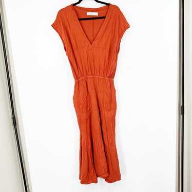 Free People Beach Orange V-Neck Midi Dress Hemp B… - image 1