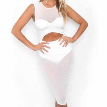 NEW Tiger Mist Mesh Cutout White Midi Dress