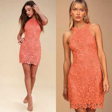 Lulus Coral Orange Love Poem Floral Lace Crochet M