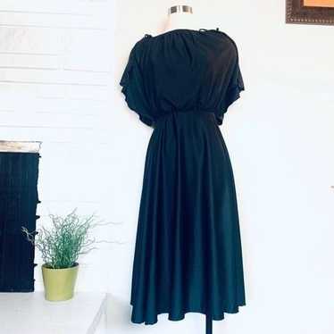 Vintage 1970s Terri Juniors Black Swing Dress S - image 1