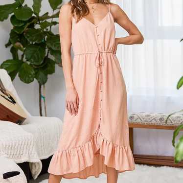 Lulus Beautiful Views Peach Button-Front Ruffled M