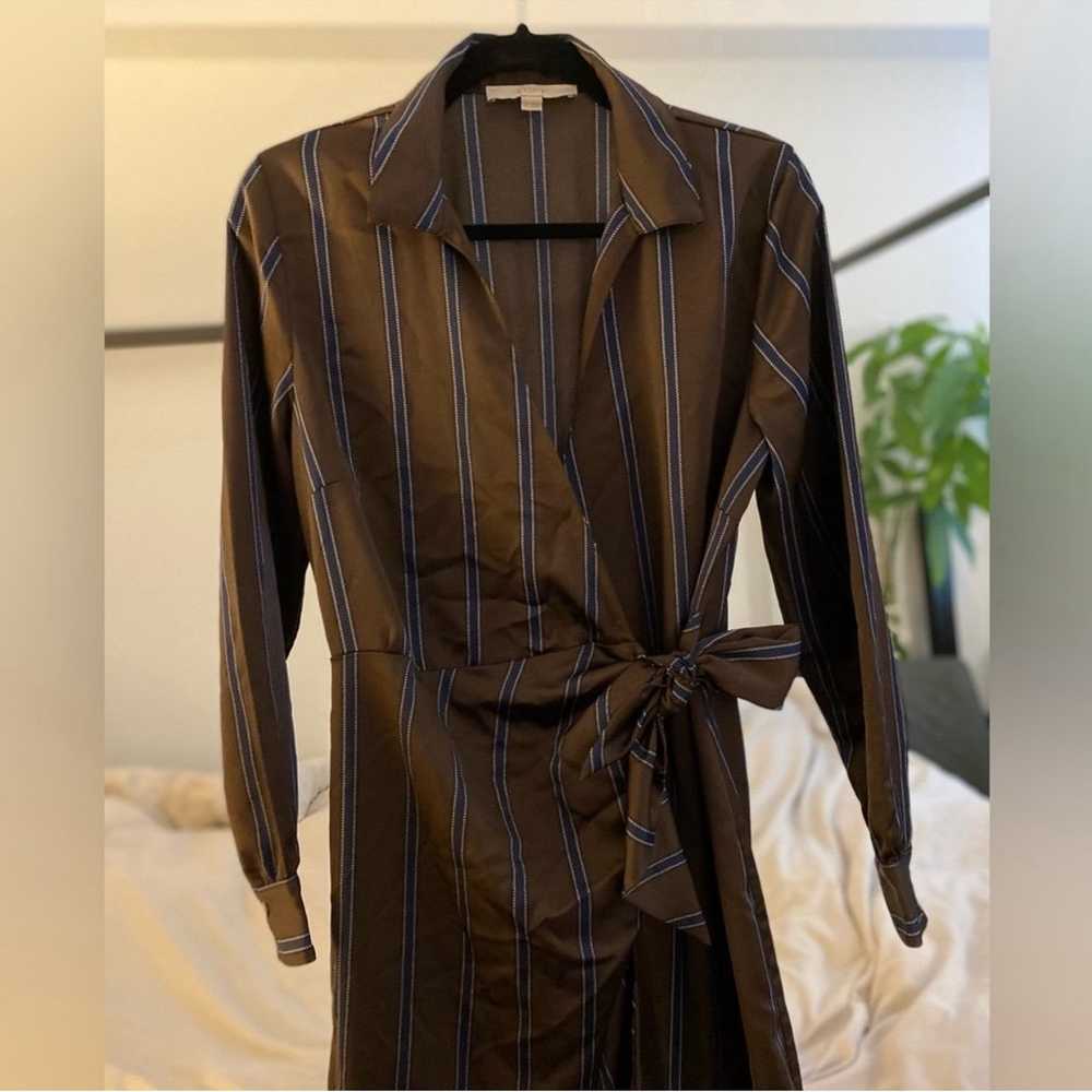 Loft Striped Satin Midi Wrap Dress, Size M - image 4