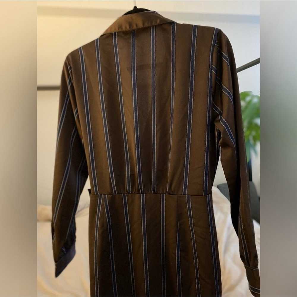 Loft Striped Satin Midi Wrap Dress, Size M - image 5