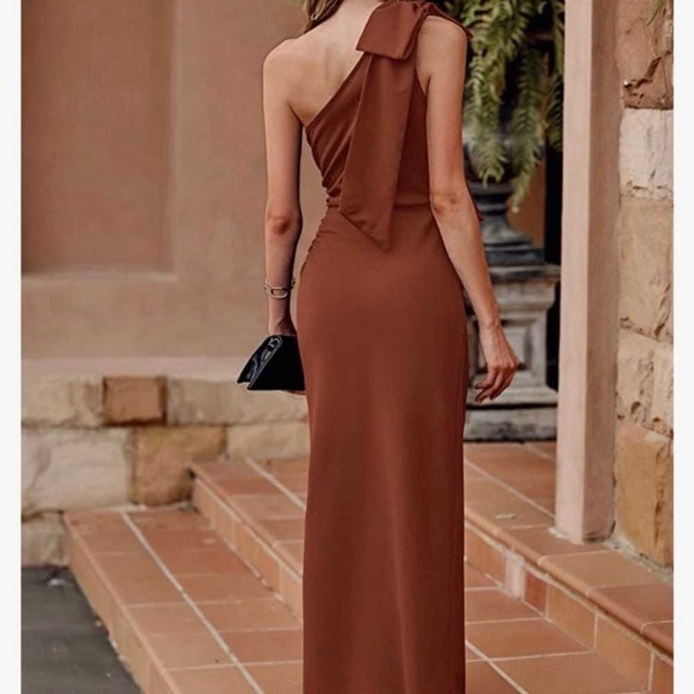 Womens classy fall brown one shoulder w bow forma… - image 2